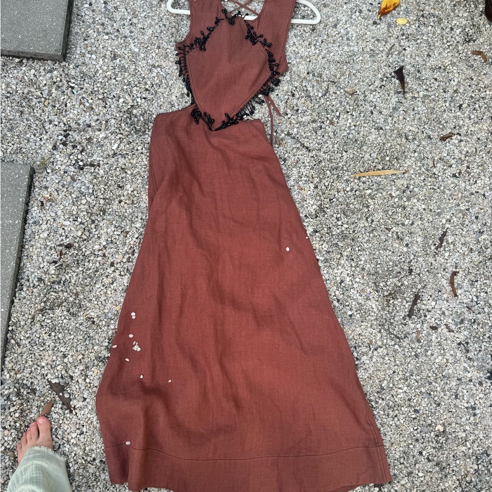 Ganni Orange Halter Sundress with Ruffled Tiers